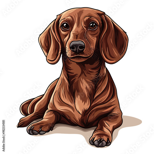 Brown dachshund dog on white background. Vector illustration.