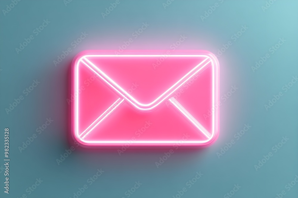A glowing pink neon envelope against a teal background, symbolizing digital communication and modern messaging. A glowing pink neon envelope against a teal background, symbolizing digital communication and modern messaging.