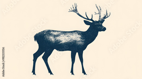 Deer, letterpress style, black & white