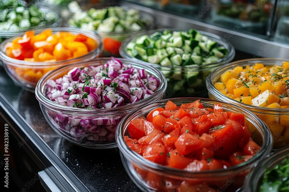 Fresh vegetables in a salad bar at a restaurant. Selective focus Fresh vegetables in a salad bar at a restaurant. Selective focus