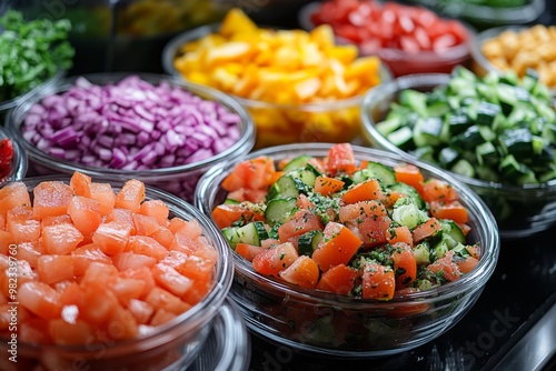Fresh vegetables in a salad bar at a restaurant. Selective focus
