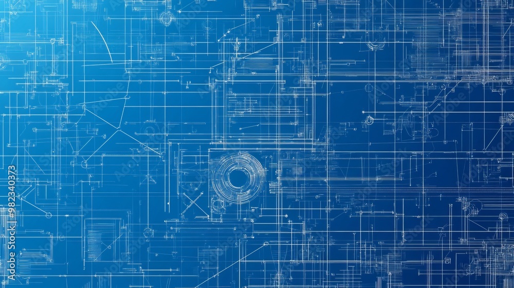 A detailed drawing of a plan, shown against a blue background. A detailed drawing of a plan, shown against a blue background.