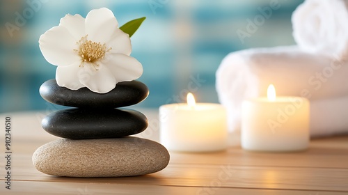 Tranquil Spa Setting with Stones and Candles