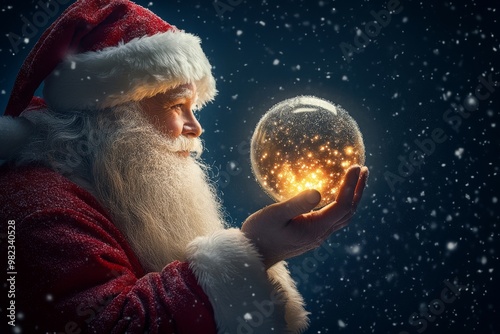 Obraz na płótnie Santa Claus Holding a Luminous Christmas Ornament w salonie