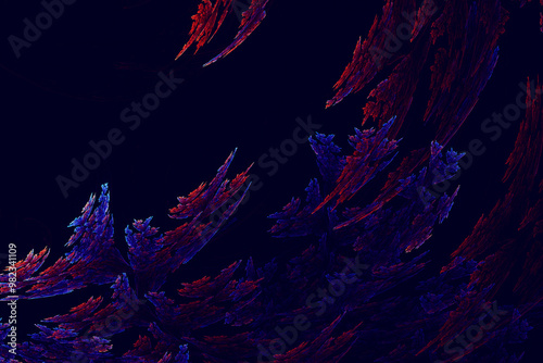 A background of fractal shapes mimicking fiery coral branches, fusing organic textures with a vibrant, abstract energy suggestive of an oceanic fantasy