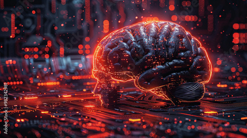 A symbolic image representing the fusion of the human brain with electronic chips, signifying the potential for advanced cognitive capabilities and a future of human enhancement.