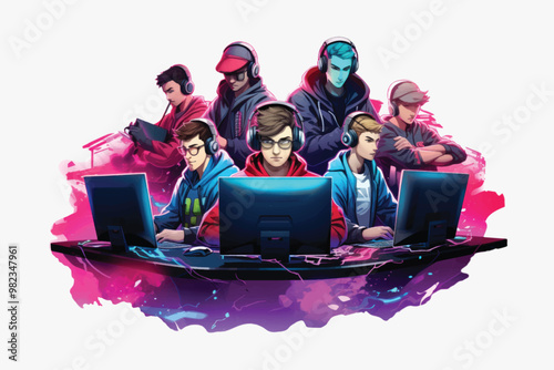 Gamers focused on intense competition.