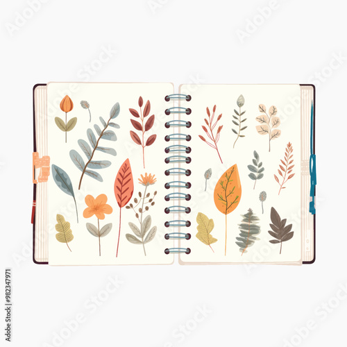 Botanical sketchbook with autumn leaves
