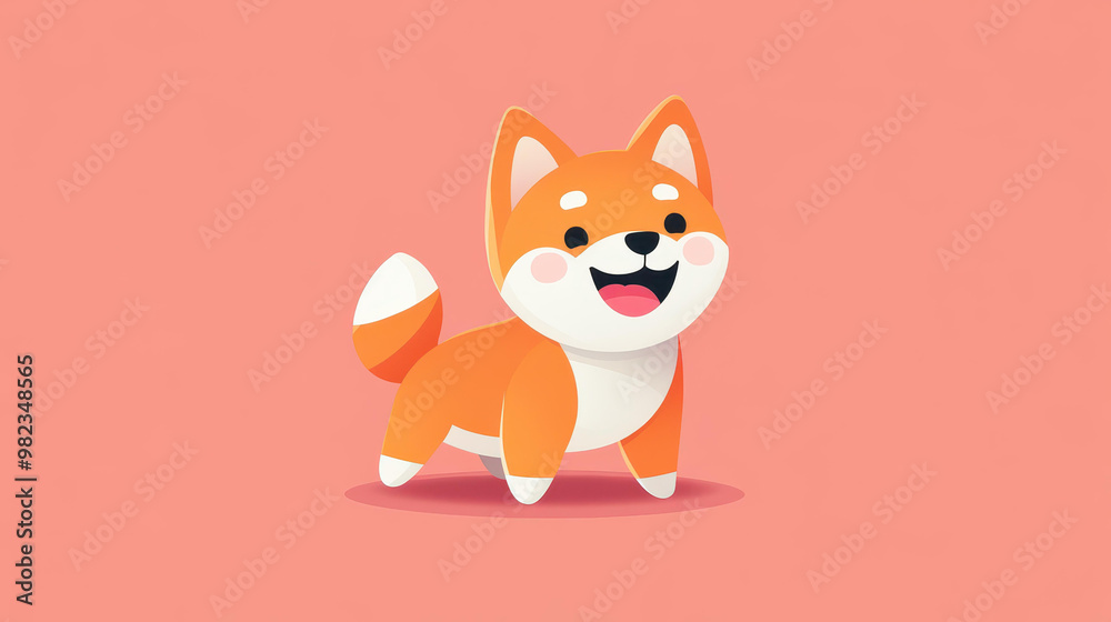 Obraz premium A charming illustration of a smiling Shiba Inu, tail wagging joyfully, captures the essence of happiness.