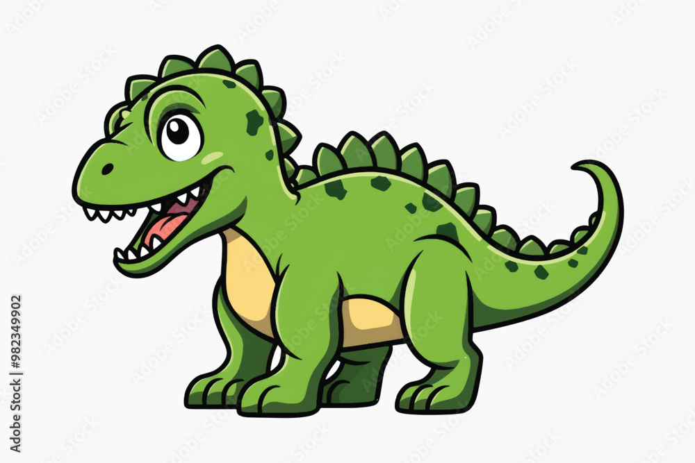 Naklejka premium Cute green cartoon dinosaur illustration