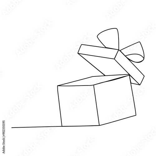 Hanging gift boxes. Continuous one line art drawing
Line art drawing of gift box. Wrapped surprise package for christmas or birthday party .Party and celebration. Gift box line art outline vector 