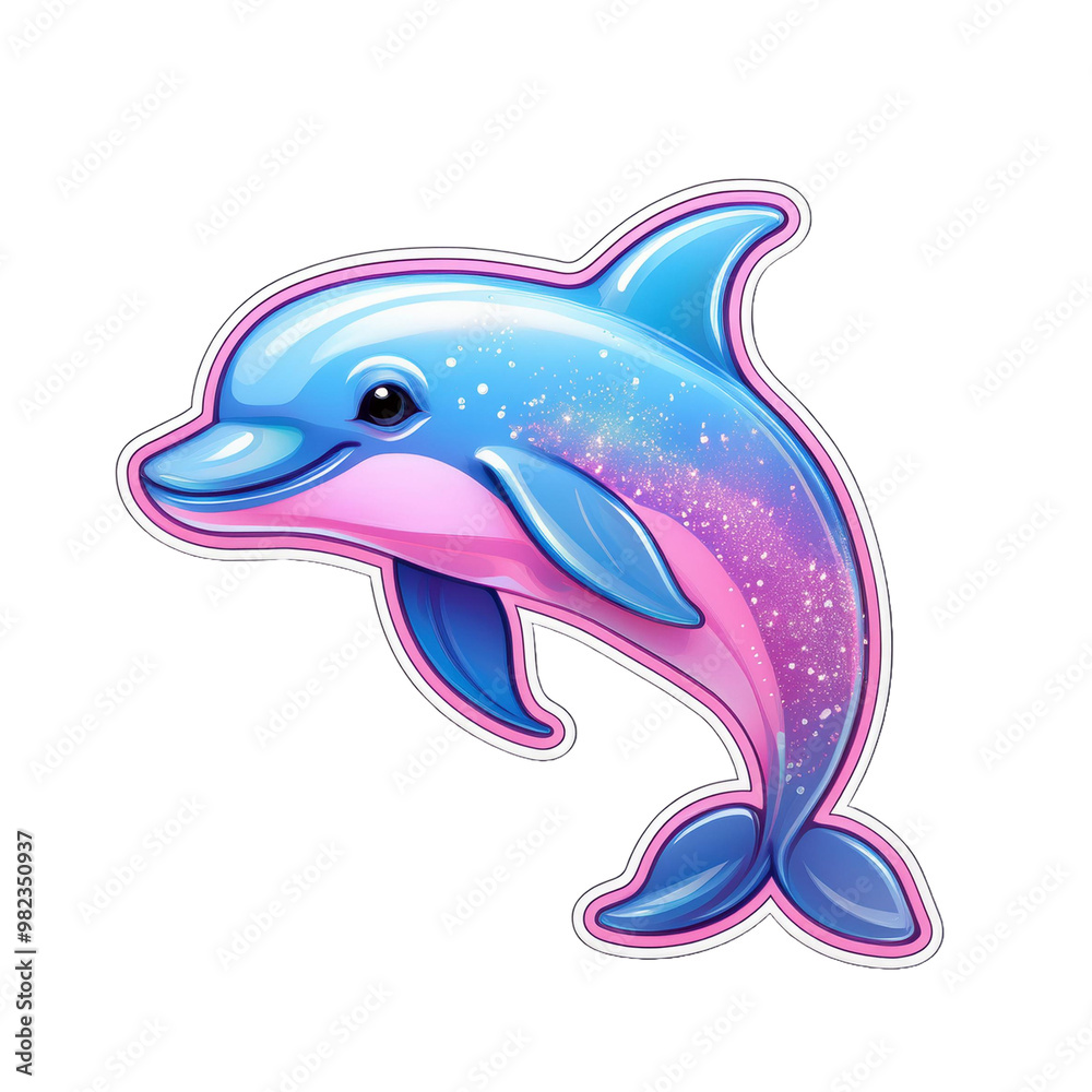 Obraz premium Cute blue and pink dolphin sticker isolated on transparent background