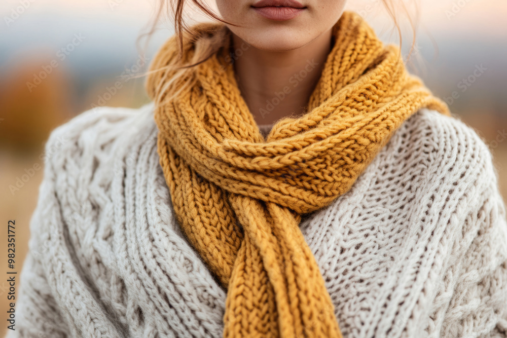 Fall outfit featuring a knit scarf and cream sweater Fall outfit featuring a knit scarf and cream sweater