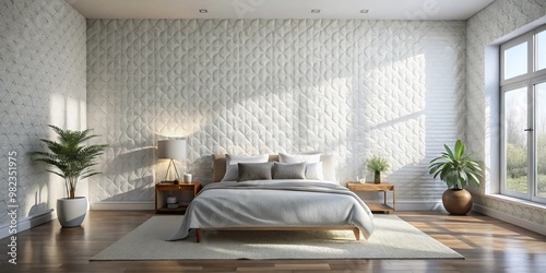 White walls with subtle texture and soft shading evoke a sense of serenity, perfect for unwinding in a photo