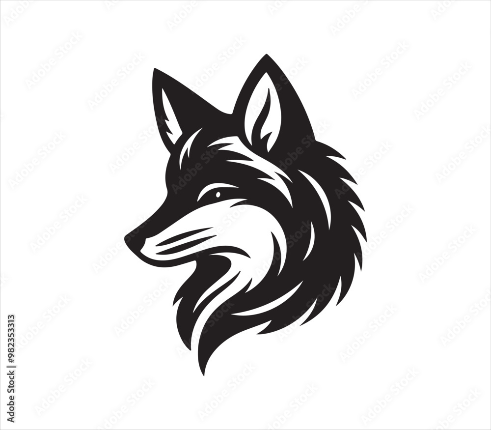 Naklejka premium Fox head silhouette vector on white background