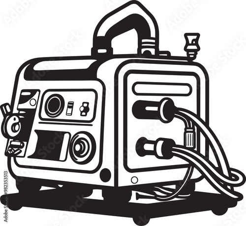 Vector Illustration of a Welding Machine with Detailed Engineering Specifications