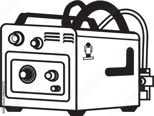 Detailed Vector Illustration of a Modern Welding Machine with Complete Technical Labels
