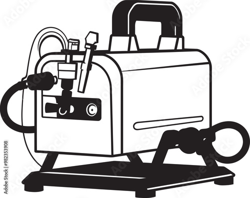 Professional Vector Illustration of a Cutting Edge Welding Machine with Full Technical Breakdown