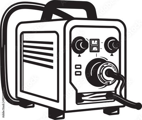 Technical Vector Illustration of a Professional Welding Machine with Detailed Engineering Precision