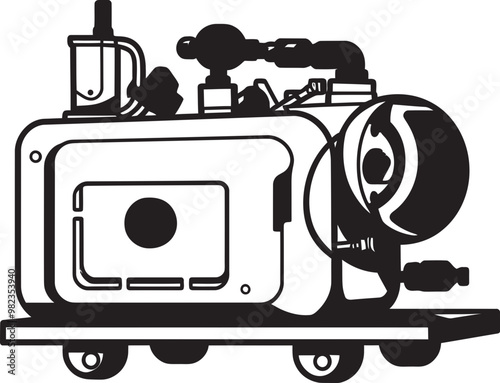 High Detail Vector Illustration of a Professional Welding Machine with Complete Technical Labels