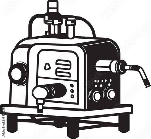 Professional Vector Illustration of a Cutting Edge Welding Machine with Comprehensive Component Breakdown