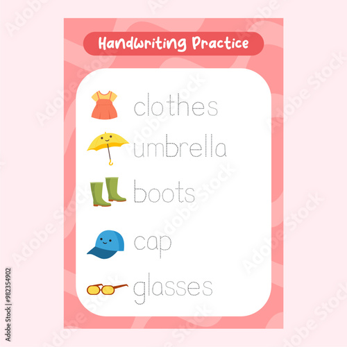 Writing. tracing letters worksheet for kids with outfit illustration