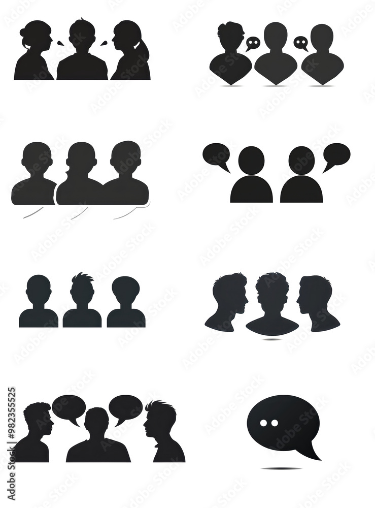 A collection of people with their heads together and a speech bubble A collection of people with their heads together and a speech bubble