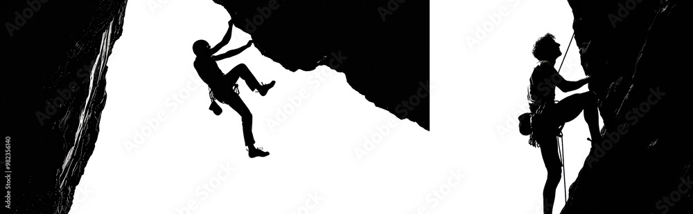 Two people are climbing a rock wall Two people are climbing a rock wall