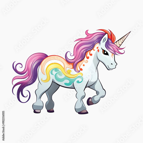 Colorful mythical unicorn illustration