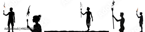 A series of silhouettes of people holding torches
