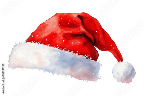 Santa Claus hat watercolor hand drawn illustration isolated on white background