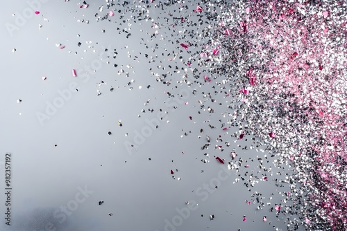 A grey background with pink and white glitter scattered all over it photo