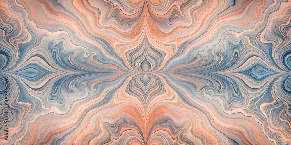 Delicate waves of blue and peach intertwine to form a mesmerizing abstract pattern Delicate waves of blue and peach intertwine to form a mesmerizing abstract pattern