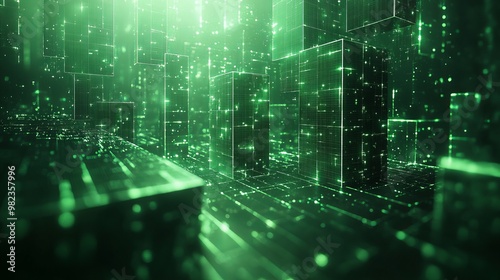 Dark green abstract background with cubes. 3d rendering, 3d illustration. photo