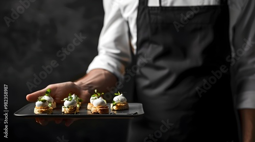 Elegantly Presented Hors d Oeuvres Tray at High End Event Showcasing Exceptional Hospitality photo