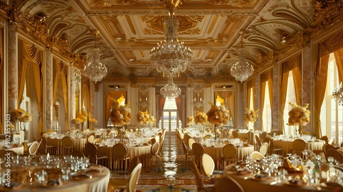 Opulent Ballroom Ready for Lavish Gala Event Showcasing Elegant Hospitality and Luxurious Ambiance