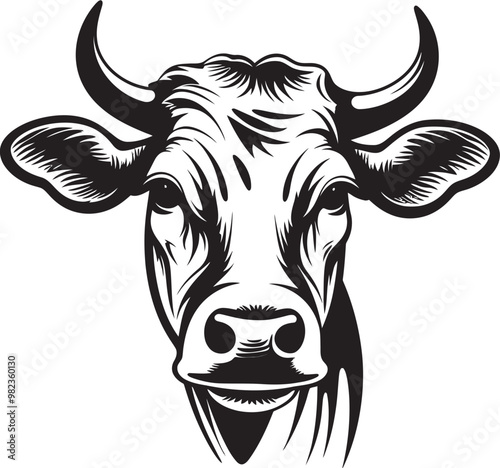 Cow in Traditional Chinese Brush Painting Style