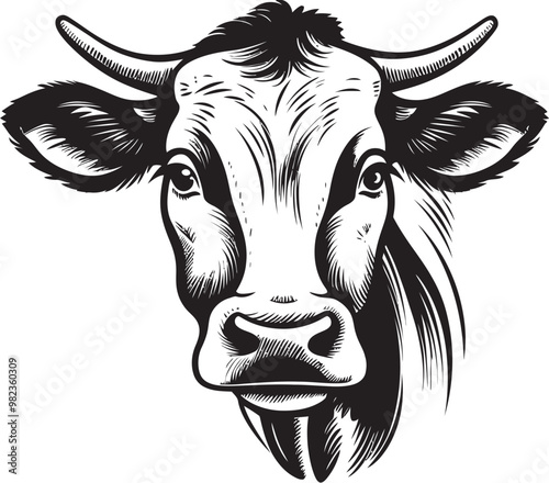 Vintage Cow Illustration in Victorian Frame