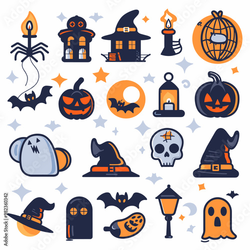 A autumn postcard design for Scary Halloween with Cute characters. Horror story Trick-or-treating. Colorful Vector illustration for flyer and social media post.