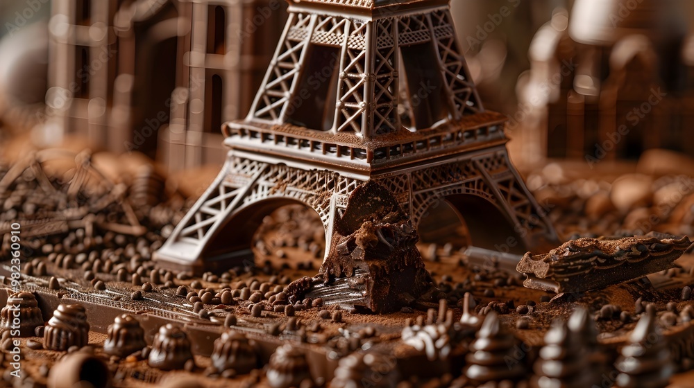 Obraz premium Exquisite Chocolate Sculpture of a Famous Landmark Showcasing the of Confectionery Craftsmanship