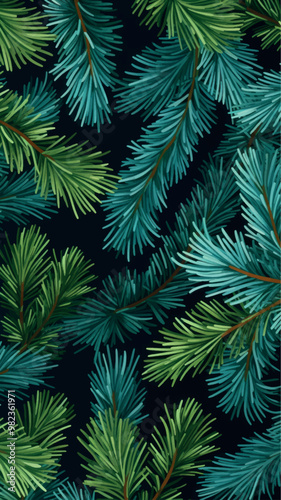 Lush evergreen pine tree branches
