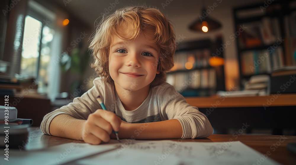 Young Caucasian Boy Doing Homework Young Caucasian Boy Doing Homework