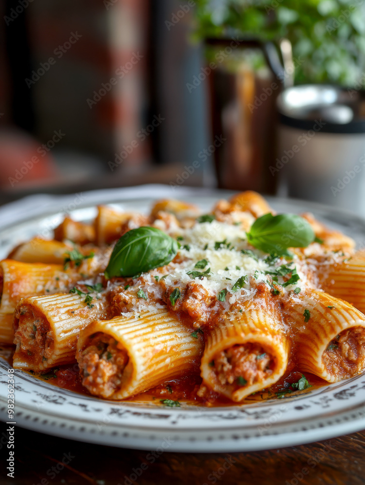 A plate of stuffed pasta shells with red sauce. AI generative A plate of stuffed pasta shells with red sauce. AI generative