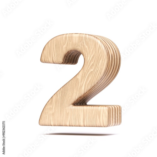 Plywood font Number 2 TWO 3D
