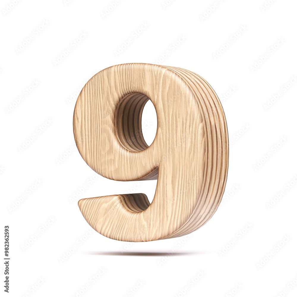 Plywood font Number 9 NINE 3D Plywood font Number 9 NINE 3D