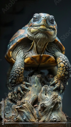 Close-Up Portrait of a Turtle on a Branch photo