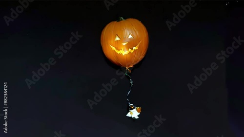 Cute ghostly pumpkin-shaped balloons floating in the darkness ai generate.