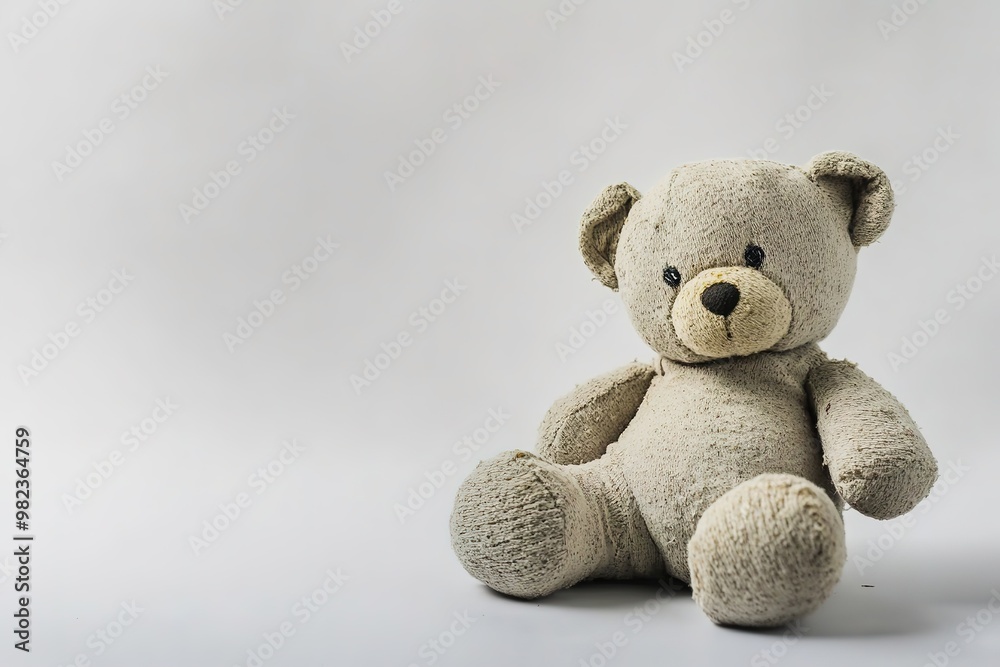 Obraz premium Old teddy bear on white background with space for text