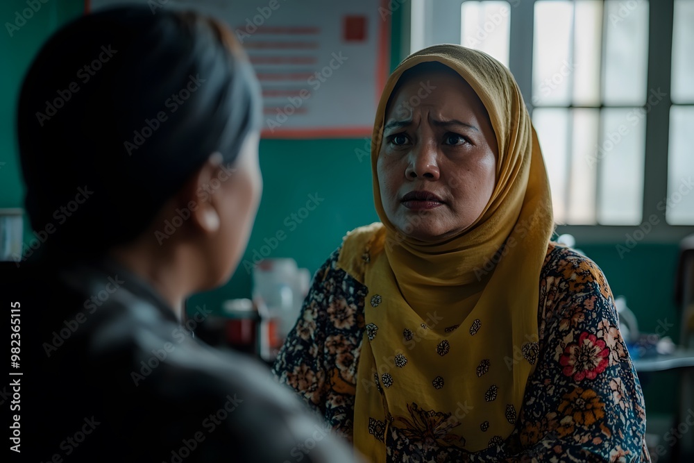 Close-up of an Indonesian woman consulting with a doctor in a medical setting Close-up of an Indonesian woman consulting with a doctor in a medical setting