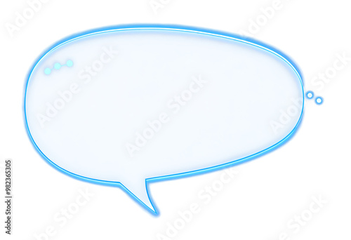 Blue outline speech bubble with dots on transparent background